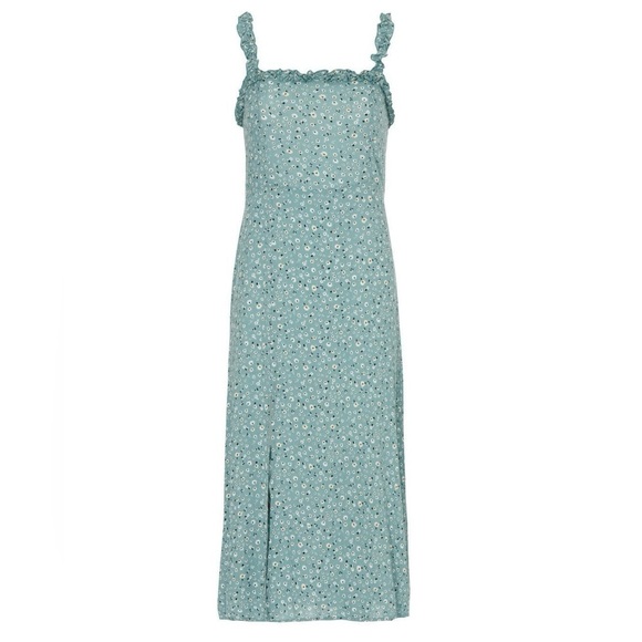 LOUNA 90s Micro Floral Sleeveless Ruffled Square Neck Smocked Back Slip Dress S - Picture 5 of 6